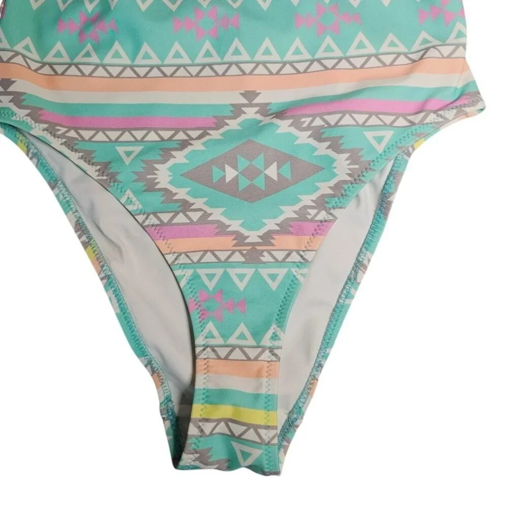 Chubbies‎ Oasis One Piece Swimsuit Scoop Back Pastel Aztec Tribal Print Womens S